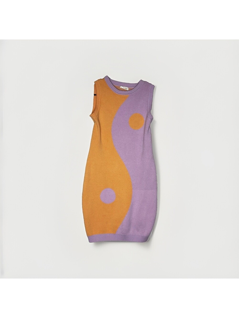 Vestique Yin Yang Knit Mini Dress Orange Purple Sleeveless Retro 70s Size M